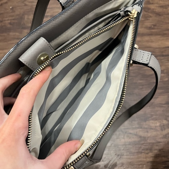 Kate Landry Grey Coated Canvas Large Shoulder Tote Bag Purse - Picture 13 of 13